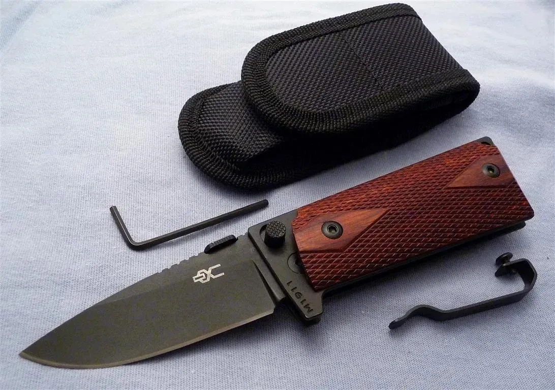 M1911 S35VN Compact Folding Knife, black nitride s blade, Dark Rosewood grips