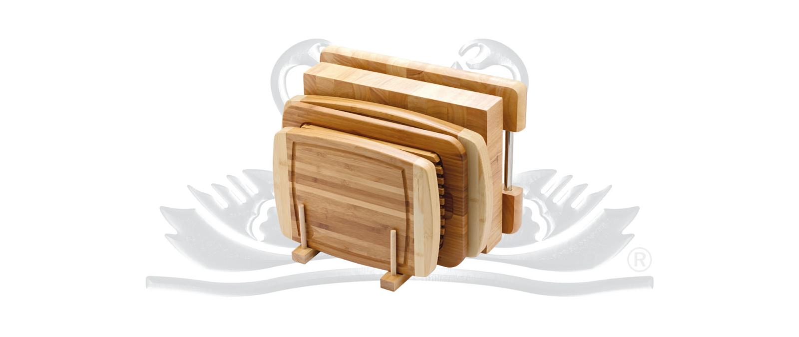 Wooden holder for 5 cutting boards